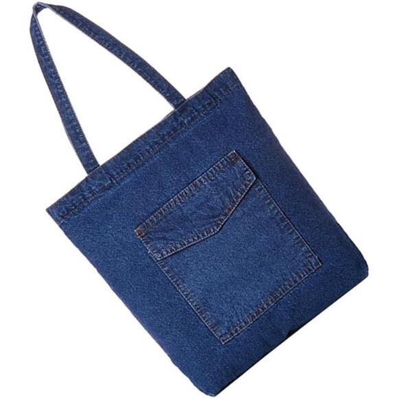 denim Shoulder Bag Large Capacity Zipper Closure Casual Tote- Picture 1 - Picture 6 of 8